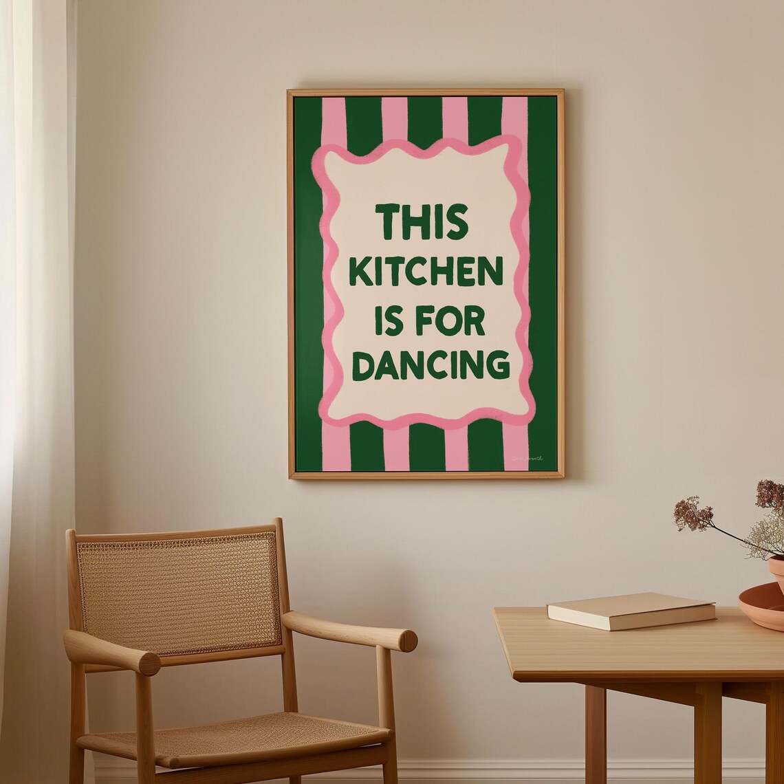 This Kitchen Is For Dancing Green Pink Retro Typography Kitchen Wall Art - Image 3