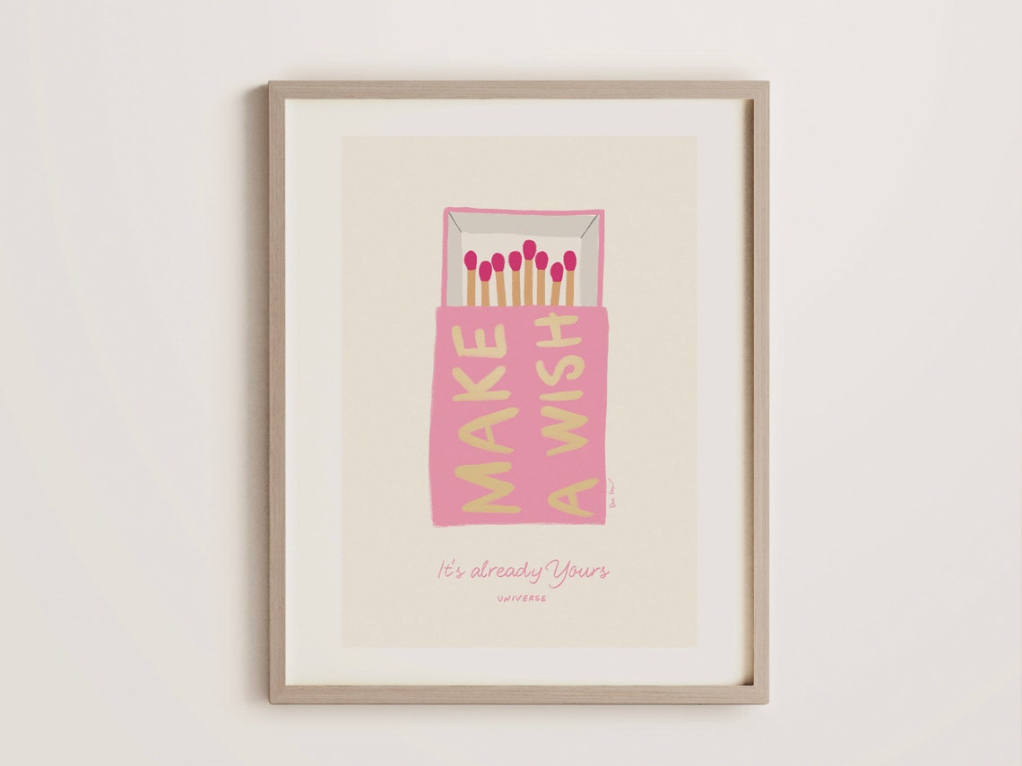 Sweet Make A Wish Pink Matchbox Manifestation Typography Poster - Image 4