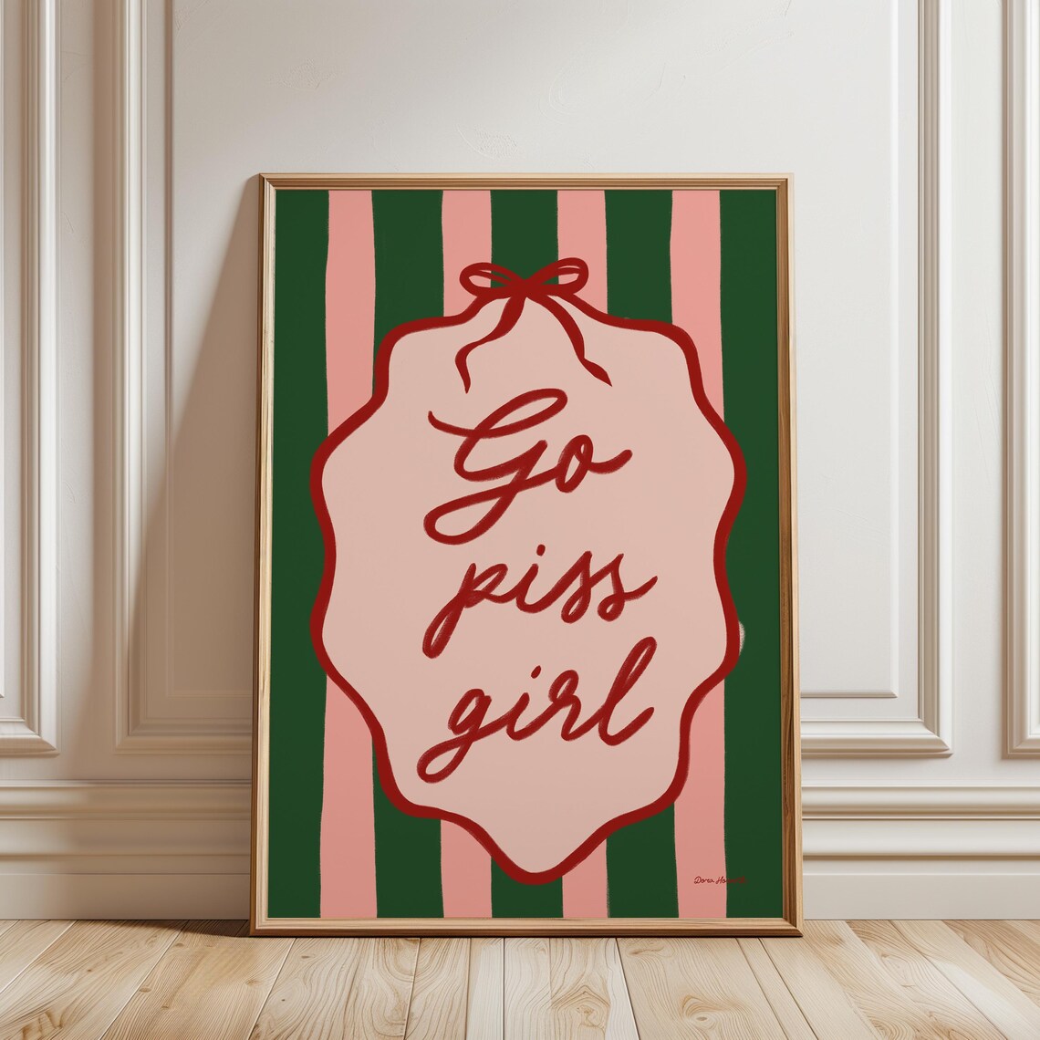 Go Piss Girl Pink Plaque Green Striped Sassy Bathroom Poster - Image 2