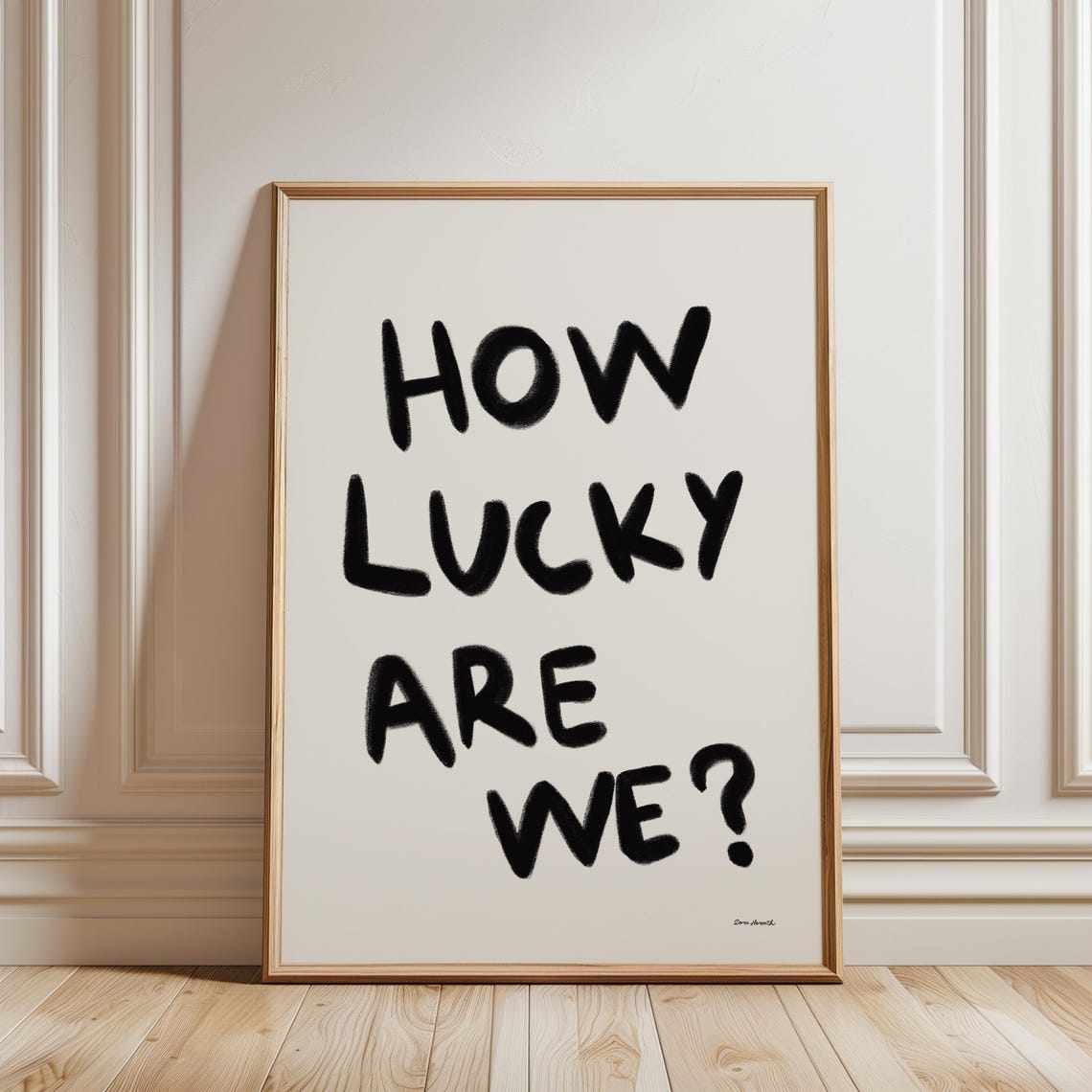 How Lucky Are We Grateful Heart Quote Black White Wall Poster - Image 4