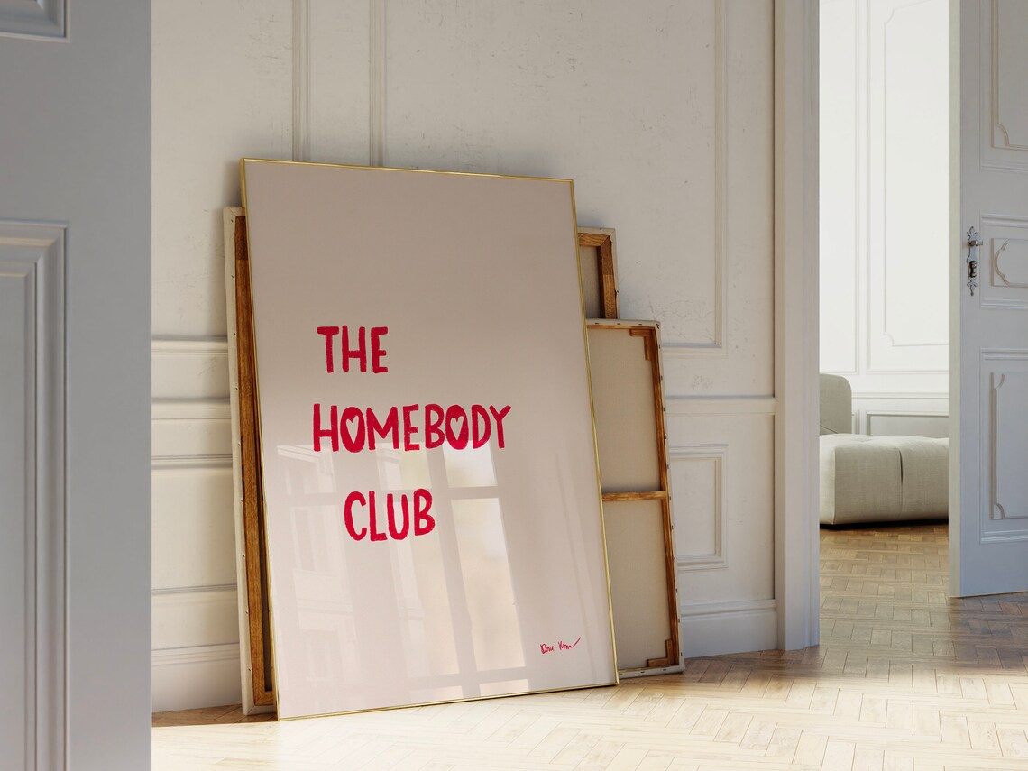 The Homebody Club Wall Art Cute Quote Poster Trendy Pink Print Retro Room Decor Minimalist Mid Century Poster Aesthetic Heart Print - Image 4