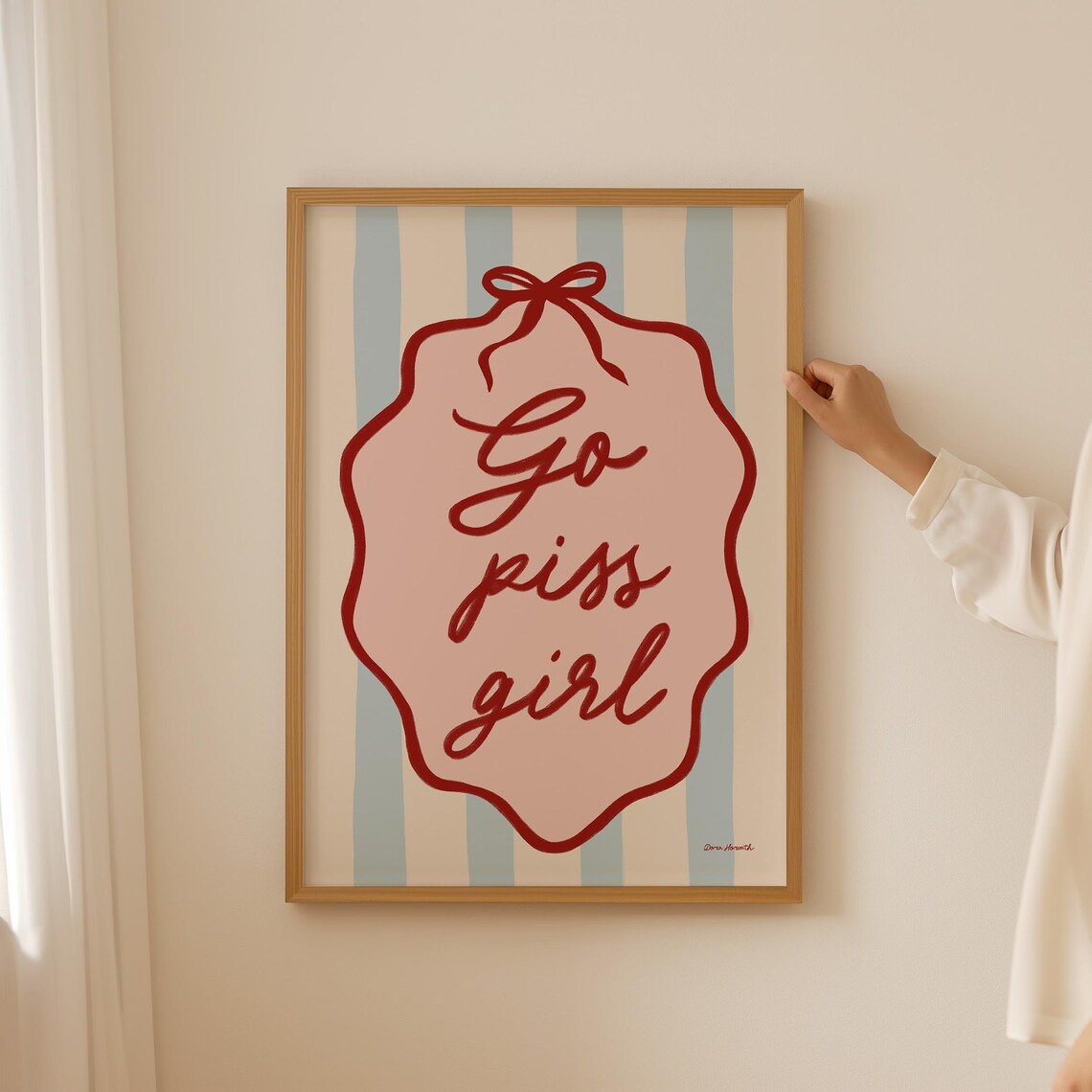Go Piss Girl Funny Bow Bathroom Pink Striped Quote Art Poster - Image 4