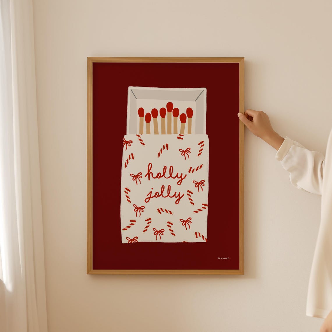Holly Jolly Christmas Matchbox Art Candy Cane Bows Red Poster