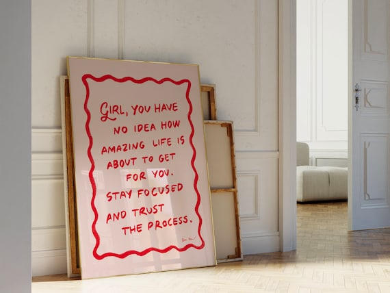 Girl Stay Focused Trust the Process Inspirational Red Quote Poster