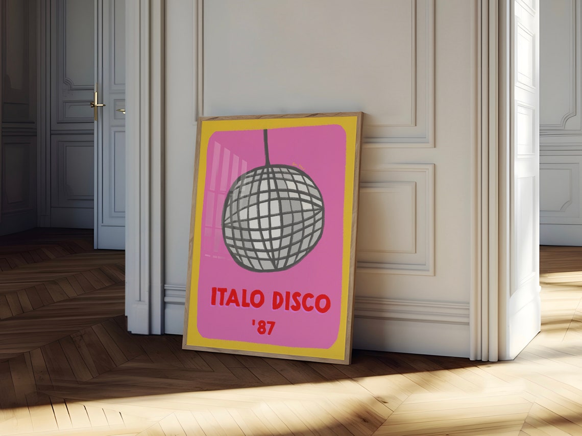 Italo Disco 87 Mirror Ball Retro Pink Dance Party Music Poster - Image 2