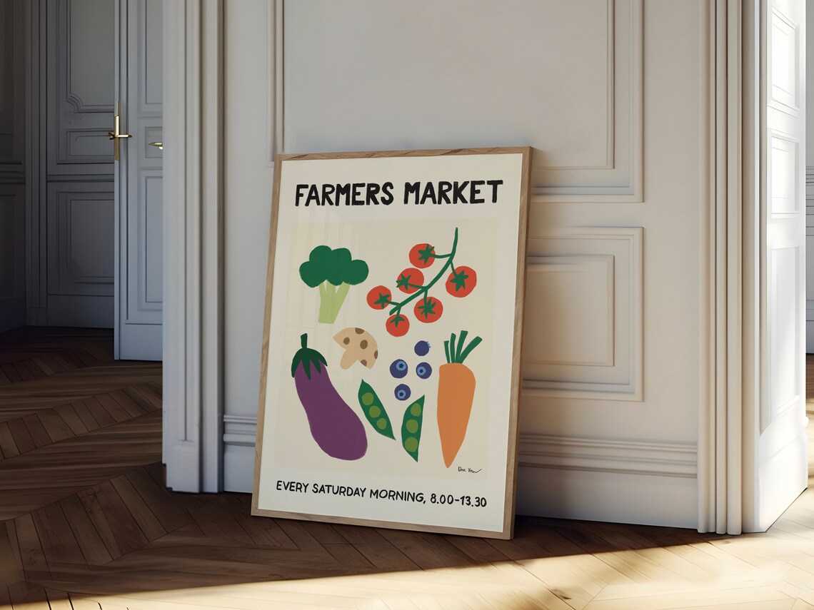 Farmers Market Saturday Morning Colorful Veggie Illustration Poster - Image 2