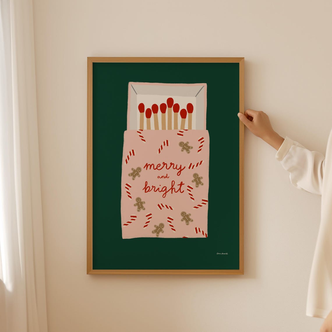 Merry and Bright Christmas Matchbox Gingerbread Green Poster