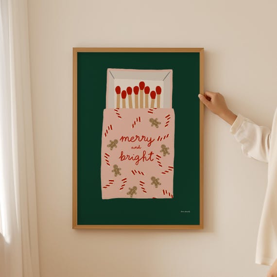 Merry And Bright Matchbox Wall Art Matchbox Print Christmas Wall Art Vintage Matchbox Poster Retro Matchbox Print Cute Holiday Print