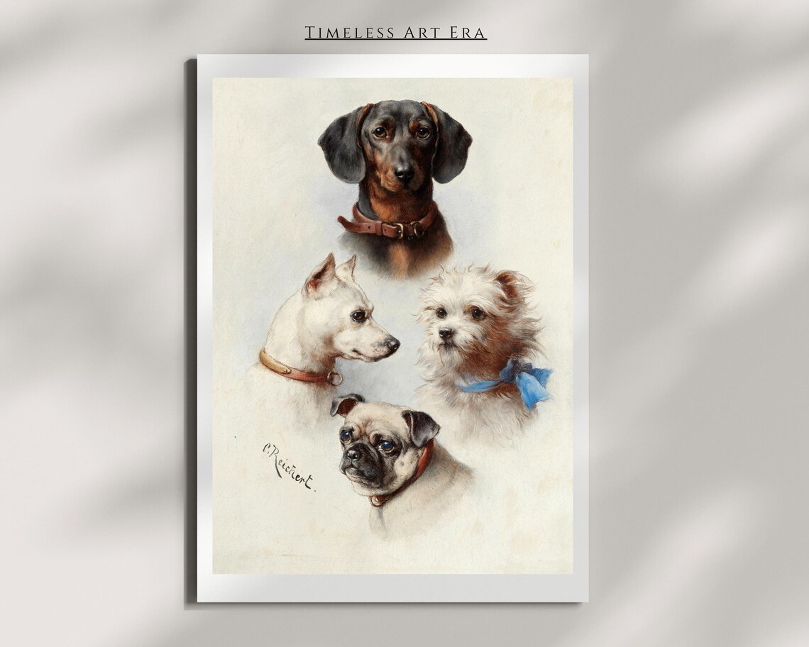 Vintage Dogs Poster, Rustic Animal Art Print