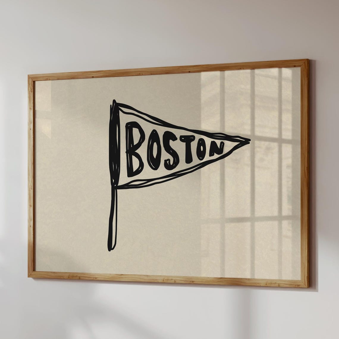 Boston Pennant Flag Retro Hand Drawn Travel City Pride Decor Poster