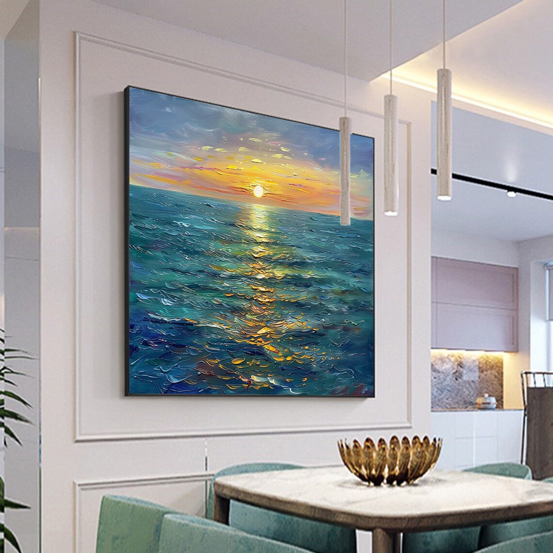 Abstract Sea Sunrise Oil Painting, Boho Art Print - Image 8