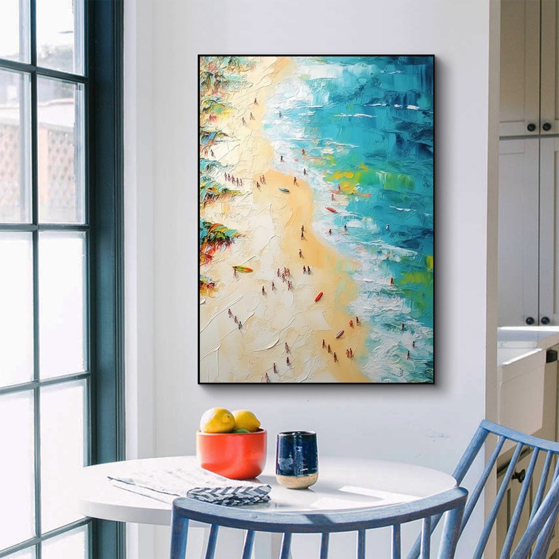 Aerial Beach Scene Tiny People Turquoise Sea Summer Art Poster - Image 2