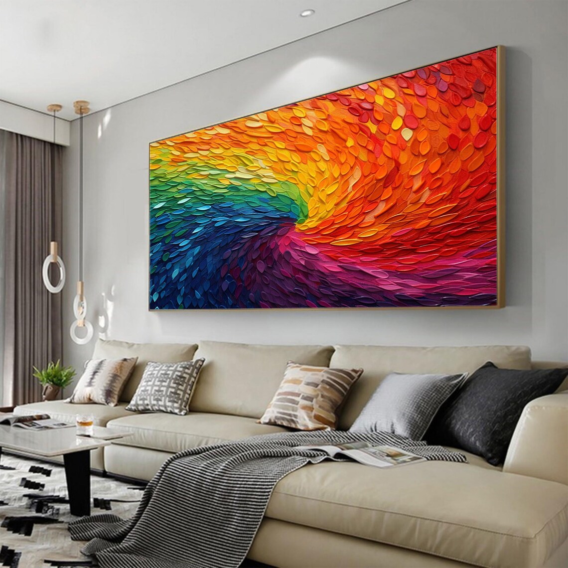 Rainbow Swirl 3D Palette Knife Abstract Texture Oil Painting Poster - Image 5