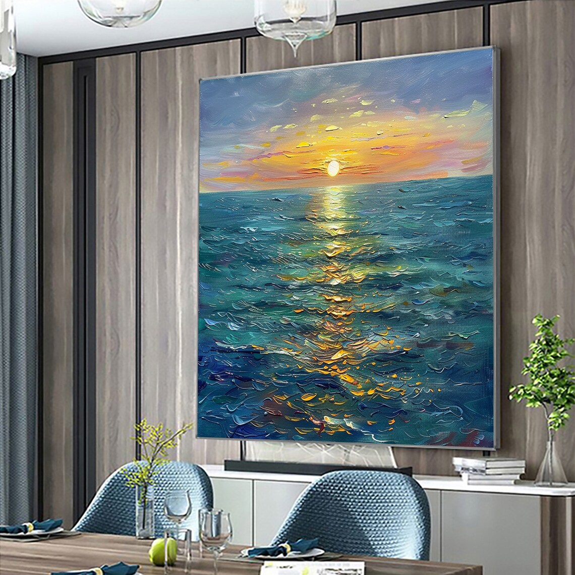 Abstract Sea Sunrise Oil Painting, Boho Art Print - Image 7