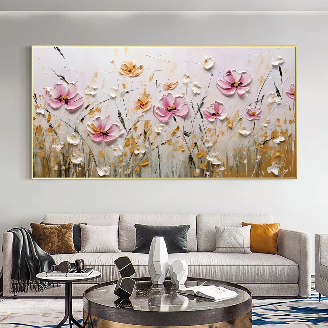 Pink White Wildflower Bloom Field Soft Impasto Floral Poster - Image 4