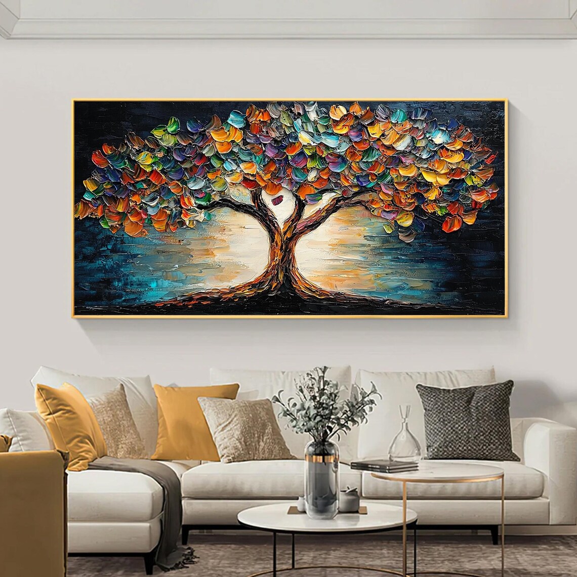 Colorful Tree of Life Dark Night Water Reflection Art Poster - Image 4