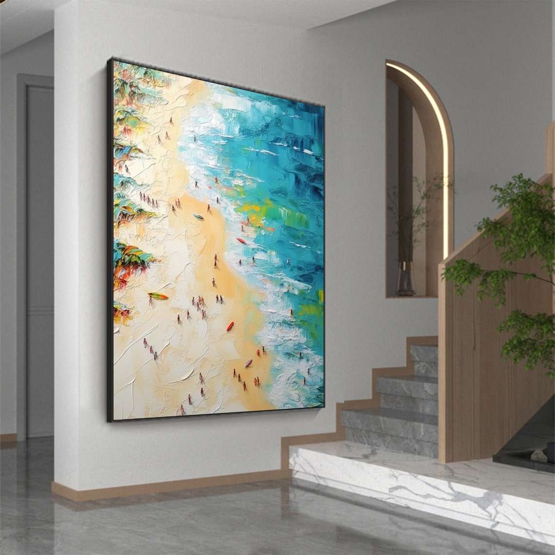 Aerial Beach Scene Tiny People Turquoise Sea Summer Art Poster - Image 5
