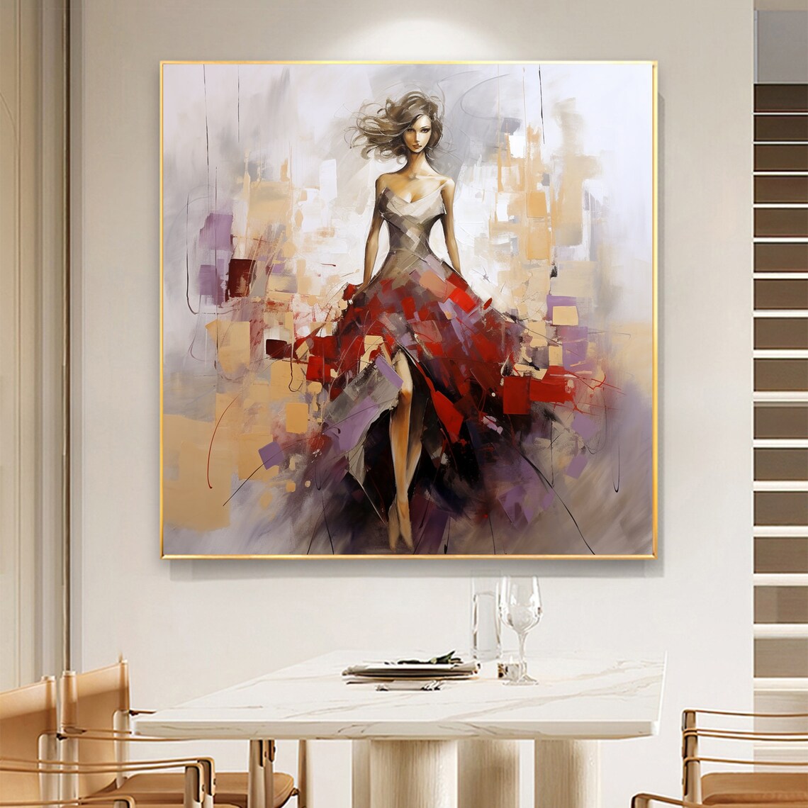 Woman in Red Gown Flowing Abstract Fashion Portrait Art Poster - Image 7