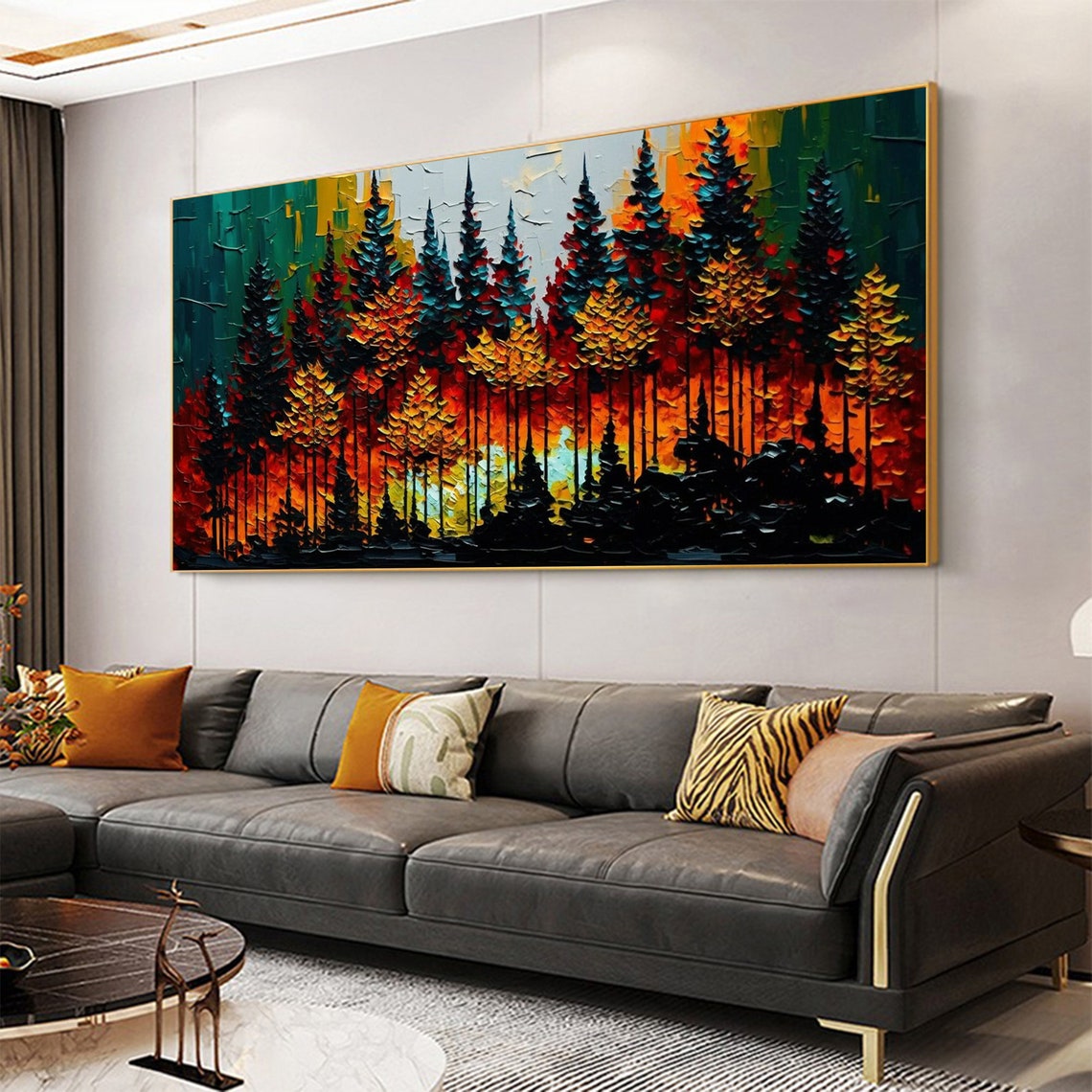 Autumn Forest In Red Orange And Yellow Impasto Tree Painting Poster - Image 3