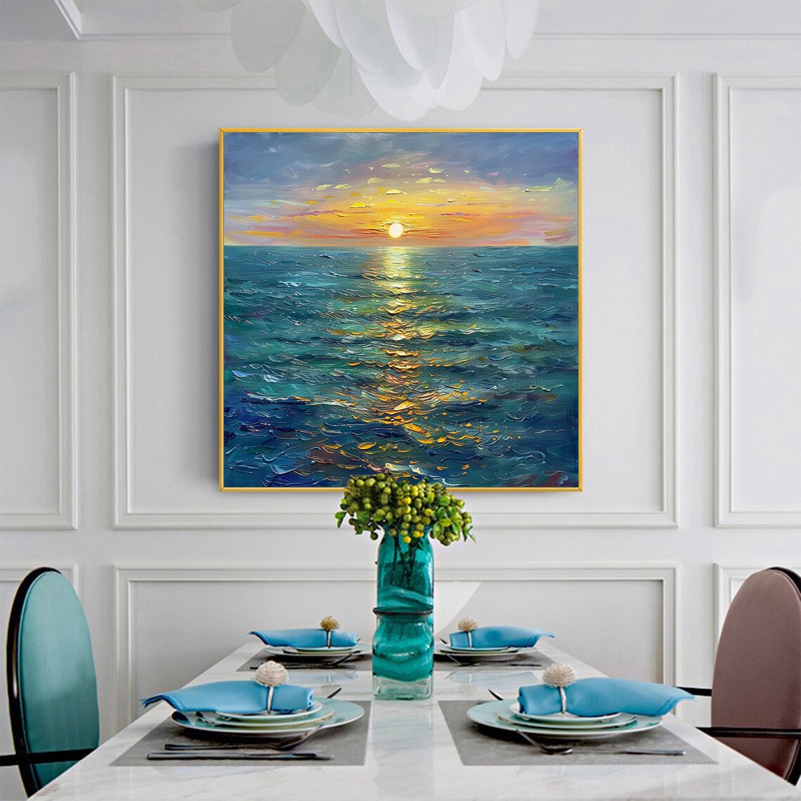 Abstract Sea Sunrise Oil Painting, Boho Art Print - Image 2