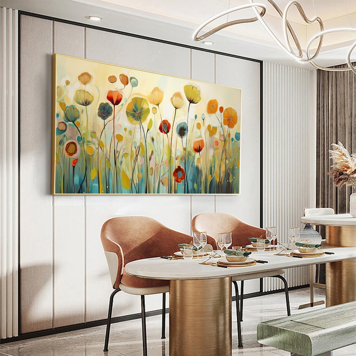Whimsical Tall-Stem Wildflowers Abstract Floral Oil Painting Poster - Image 8