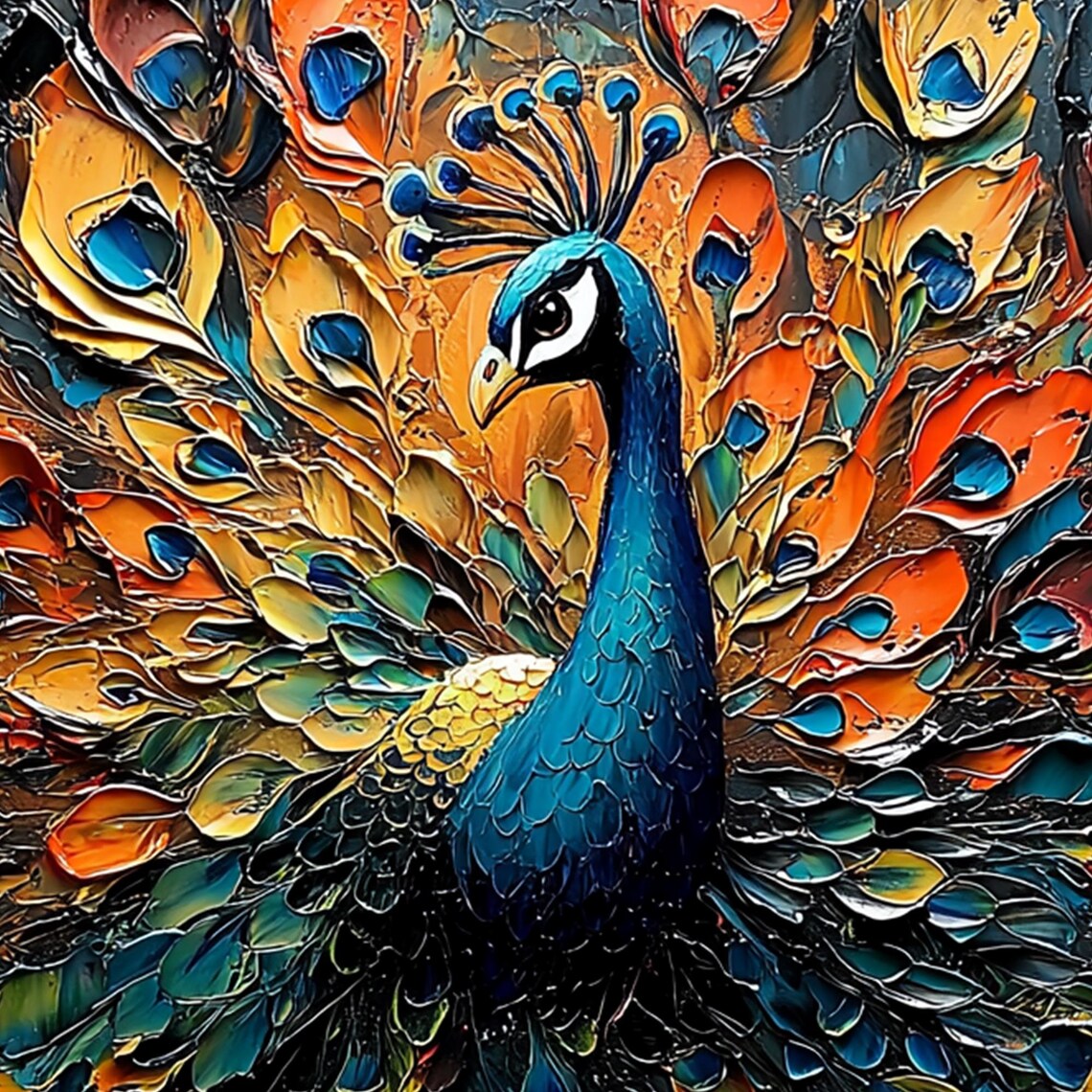 Abstract Peacock Oil Painting, Modern Art Print - Image 8