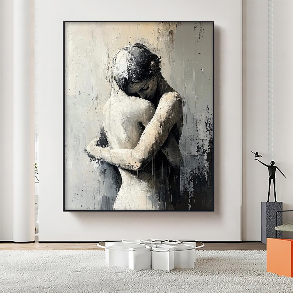 Abstract Grey Woman Embrace Portrait Art Print - Image 7