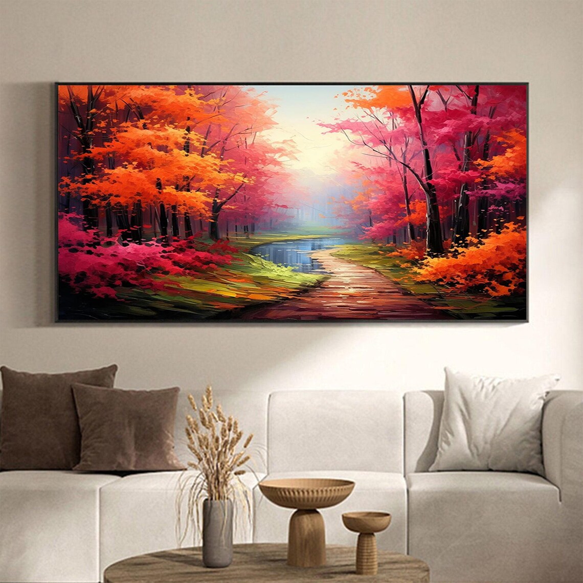 Colorful Forest Landscape Oil Painting On Large Wall Art Original Abstract Tree Wall Art Nature Art Custom Painting Bedroom Decor - Image 2
