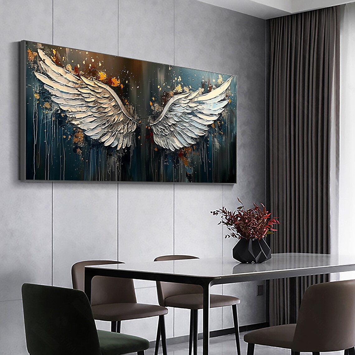 Angel Wing Oil Painting, Abstract White Wing Art - Image 8