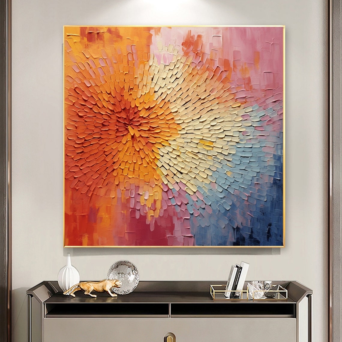 Spiral Petal Mosaic Sunset Orange Blue Abstract Texture Poster - Image 2