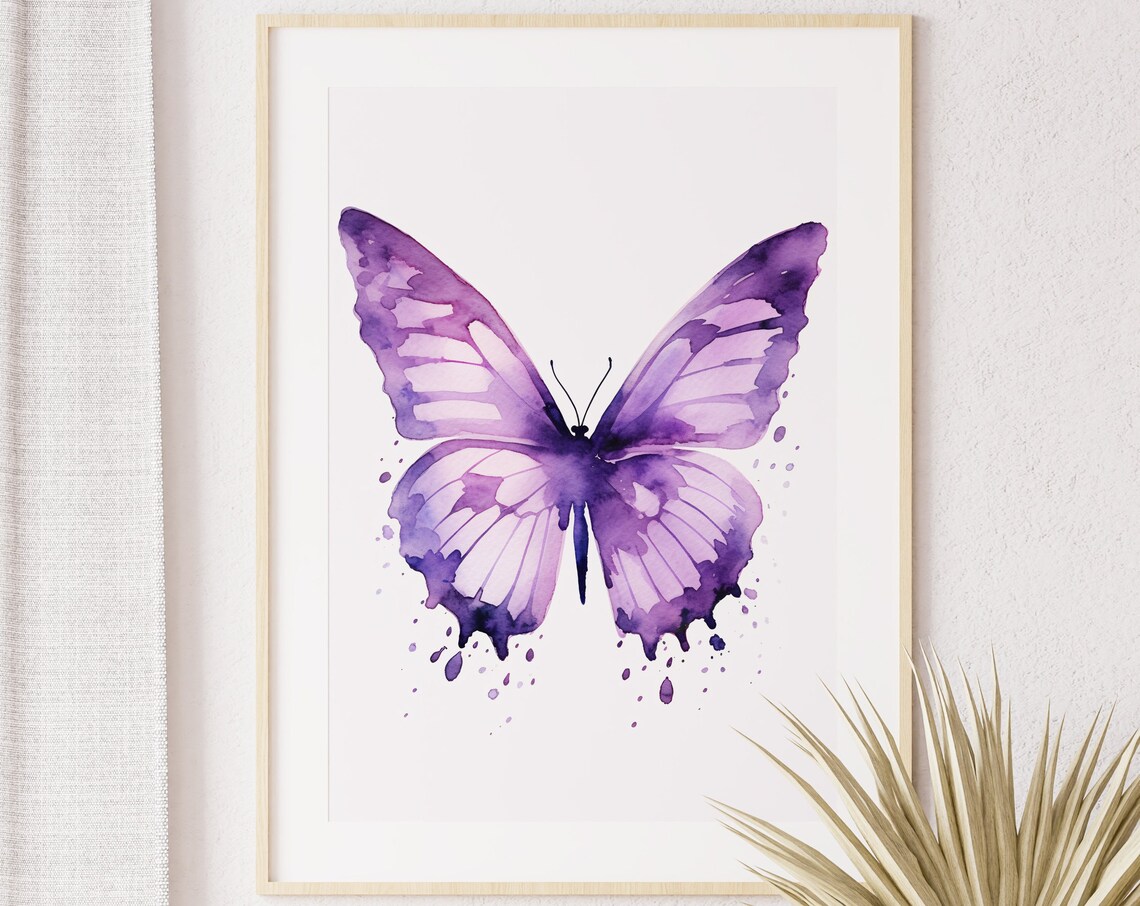 Purple Butterfly Splash Art Watercolor Bold Wing Decor Poster - Image 4