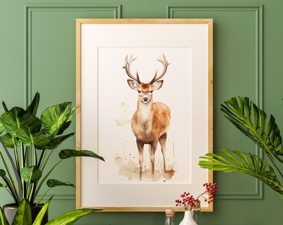 Standing Deer Stag Watercolor Wildlife Woodland Animal Poster
