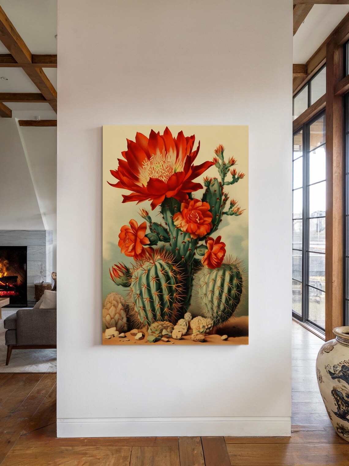 Vintage Cactus Bloom Desert Painting Poster Print