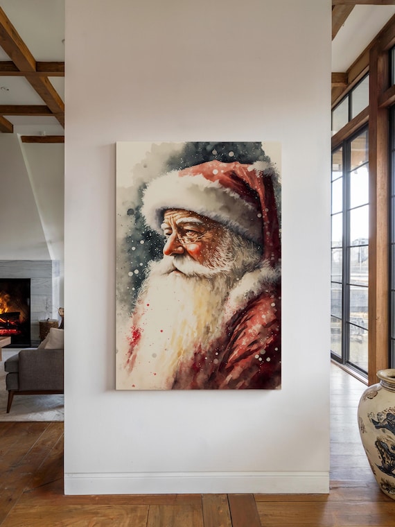 Watercolor Santa Claus Vintage Christmas Art Print