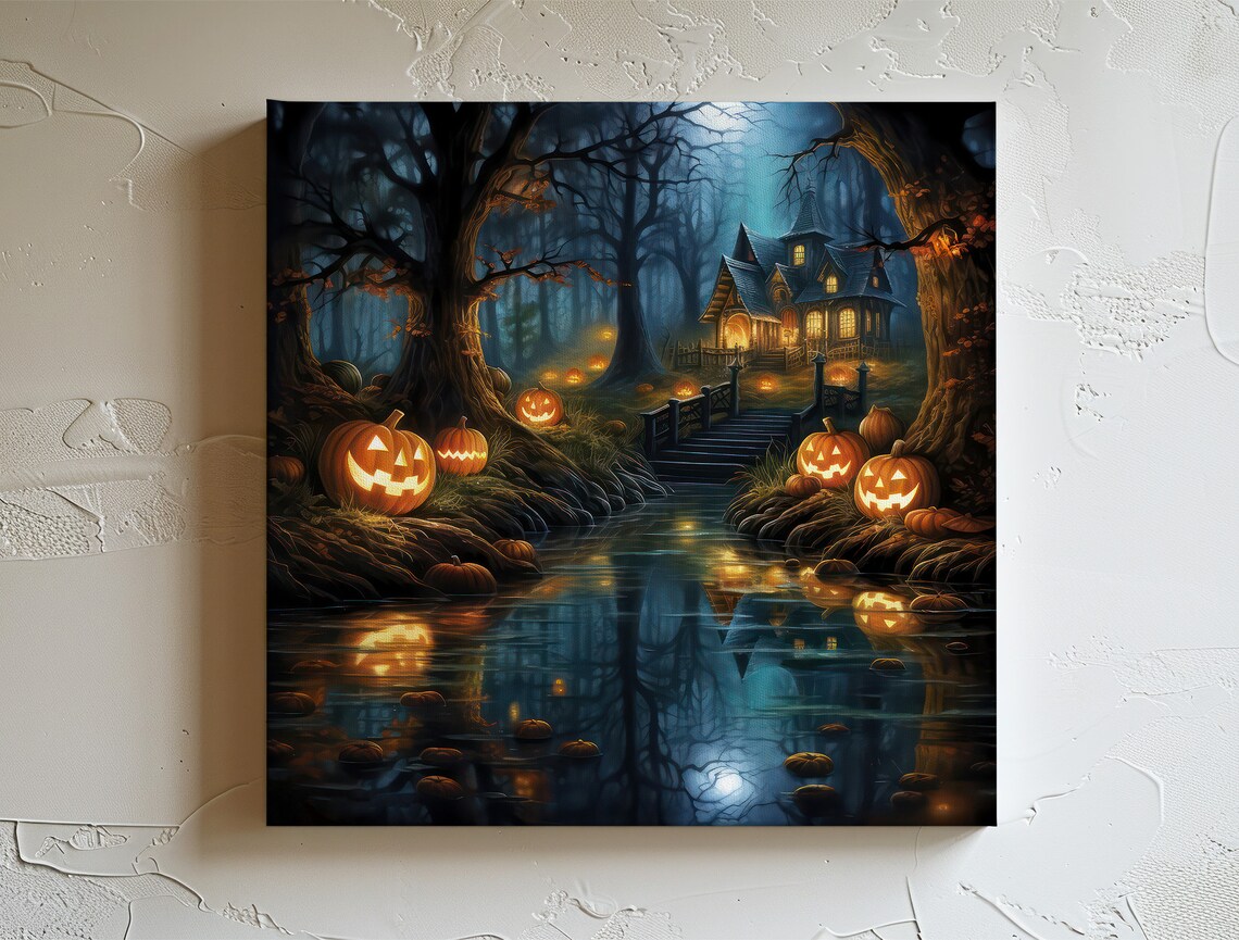 Halloween Haunted Mansion, Spooky Forest Art Print