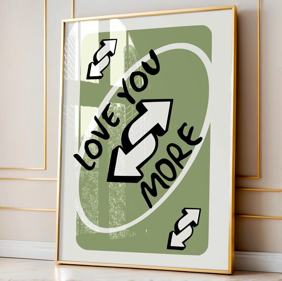 Trendy Love You More Print Sage Green Retro Wall Art Playing Card Poster Vintage Decor
