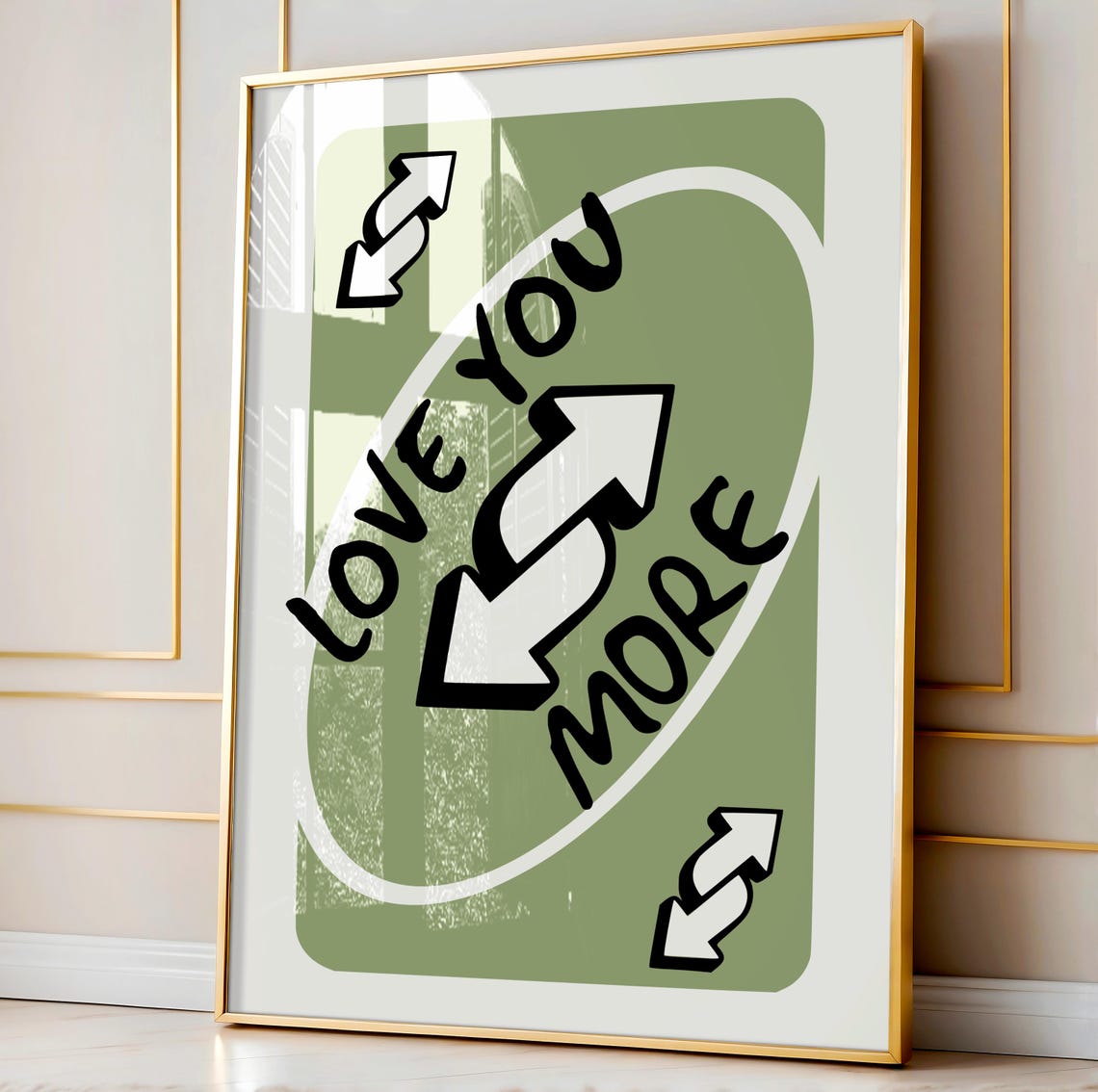 Trendy Love You More Print Sage Green Retro Wall Art Playing Card Poster Vintage Decor