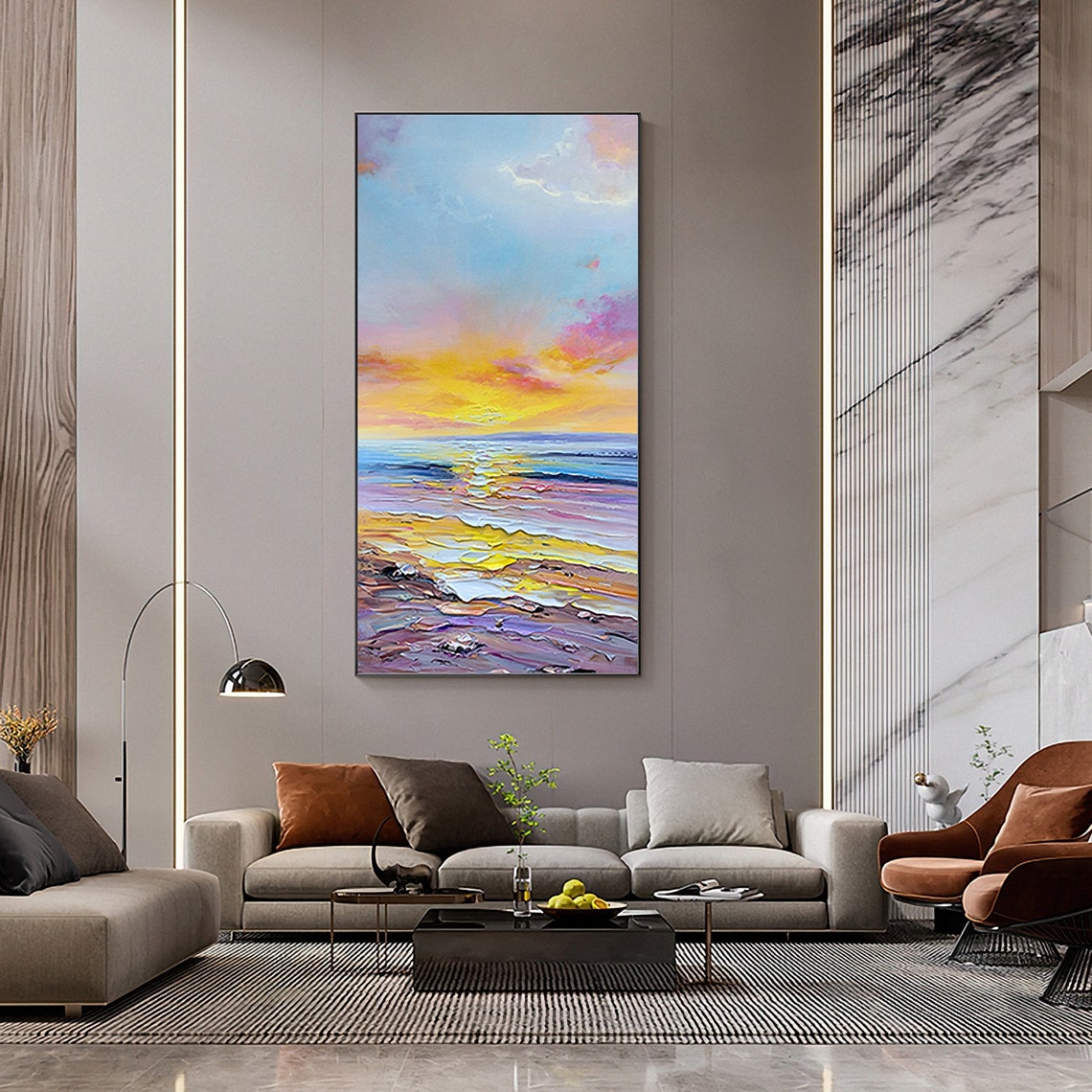 Colorful Beach Sunset Waves Impasto Ocean Landscape Art Poster - Image 3