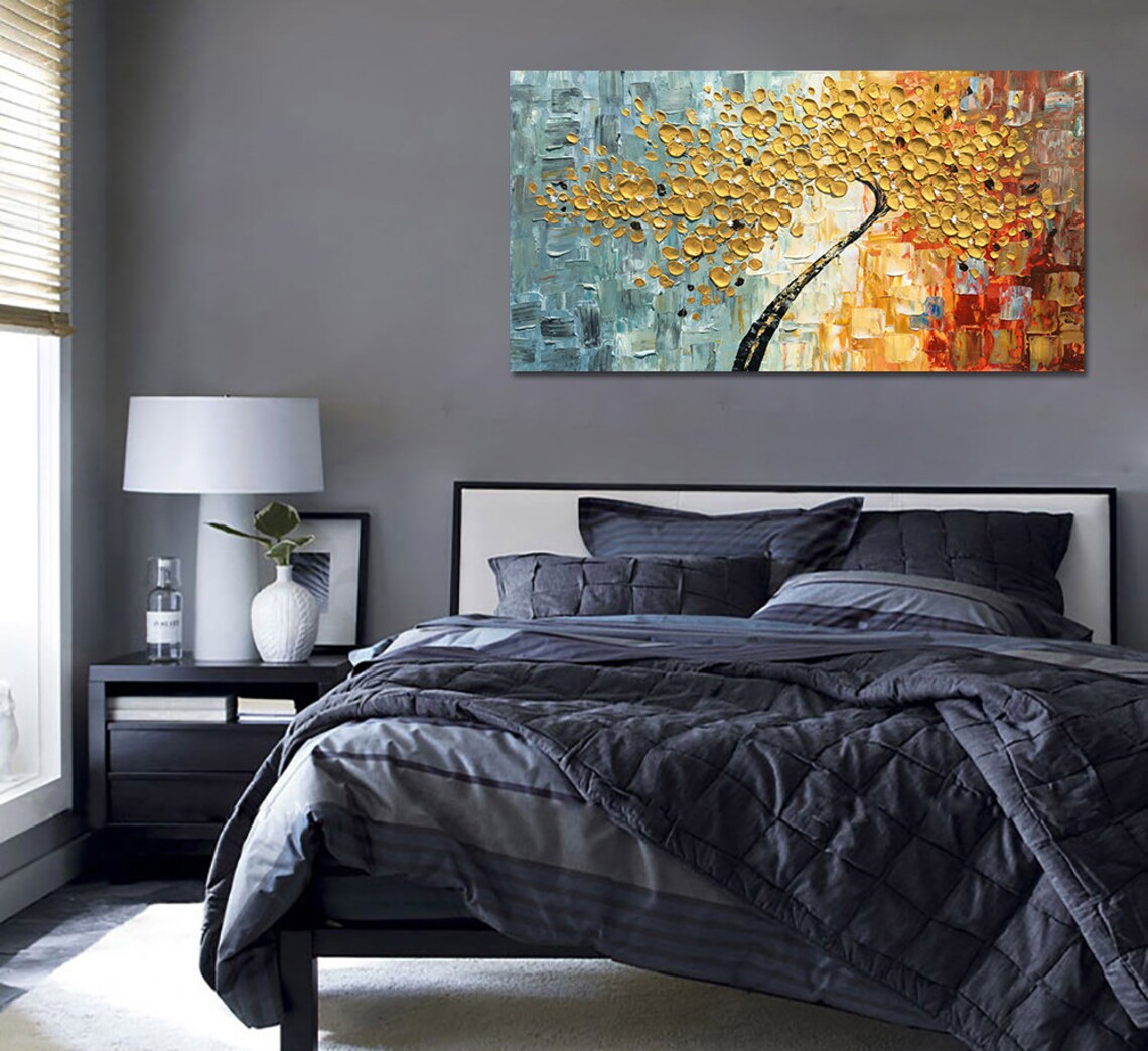 Gold Cherry Blossom Painting, Abstract Floral Art Print - Image 3