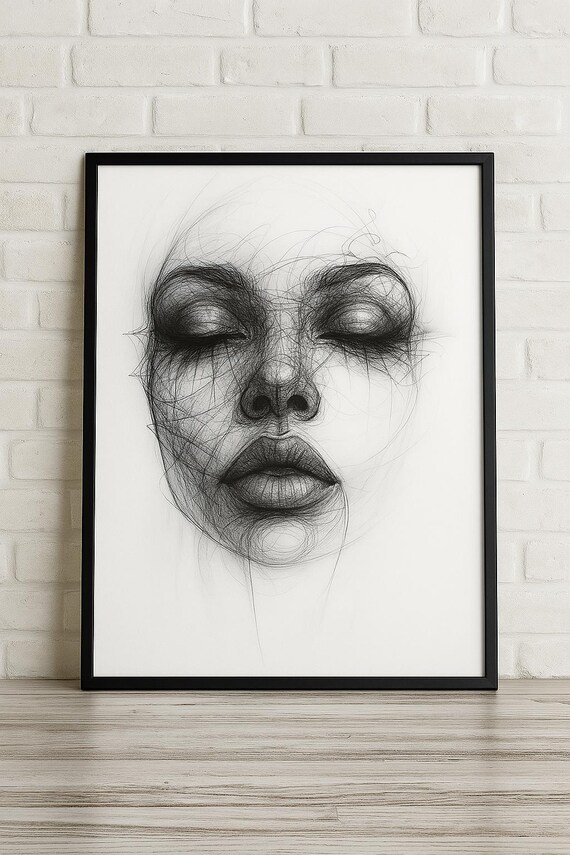 Surreal Abstract Female Portrait, Line Art