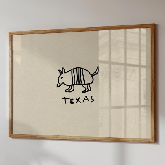Texas Armadillo State Love, Handdrawn Art Print