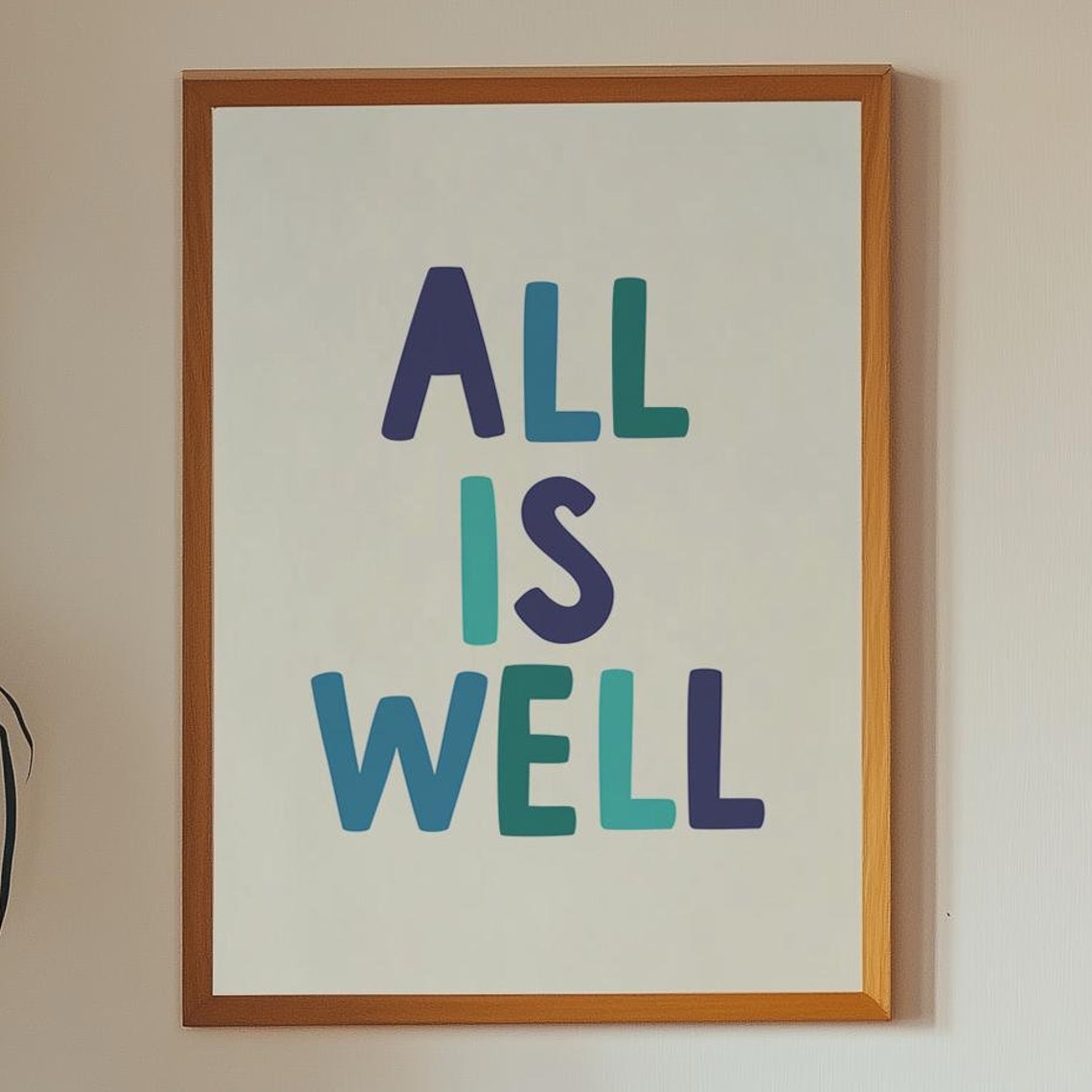 All Is Well Blue Typography Inspirational Quote Wall Home Poster