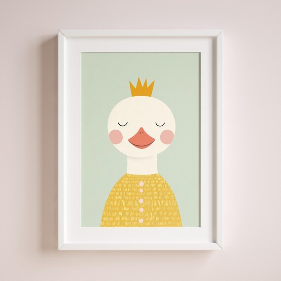 Cute Duck Wearing Crown Yellow Sweater Baby Nursery Wall Art