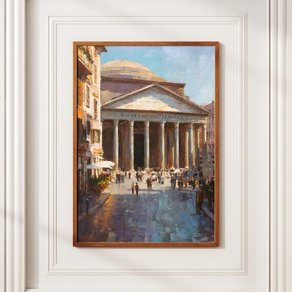 Rome Pantheon Art Impressionist Italian Cityscape Painting Historic Roman Landmark Print Street Scene Wall