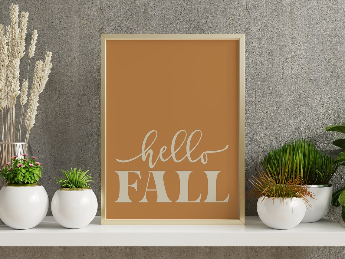 Hello Fall Caramel Cream Script Modern Autumn Typography Print - Image 4