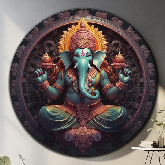 Ganesh Wall Art Tempered Glass Wall Art Glass Printing Large Glass Wall Art Round Wall Art Hindu Wall Art Ganesh Wall Decor