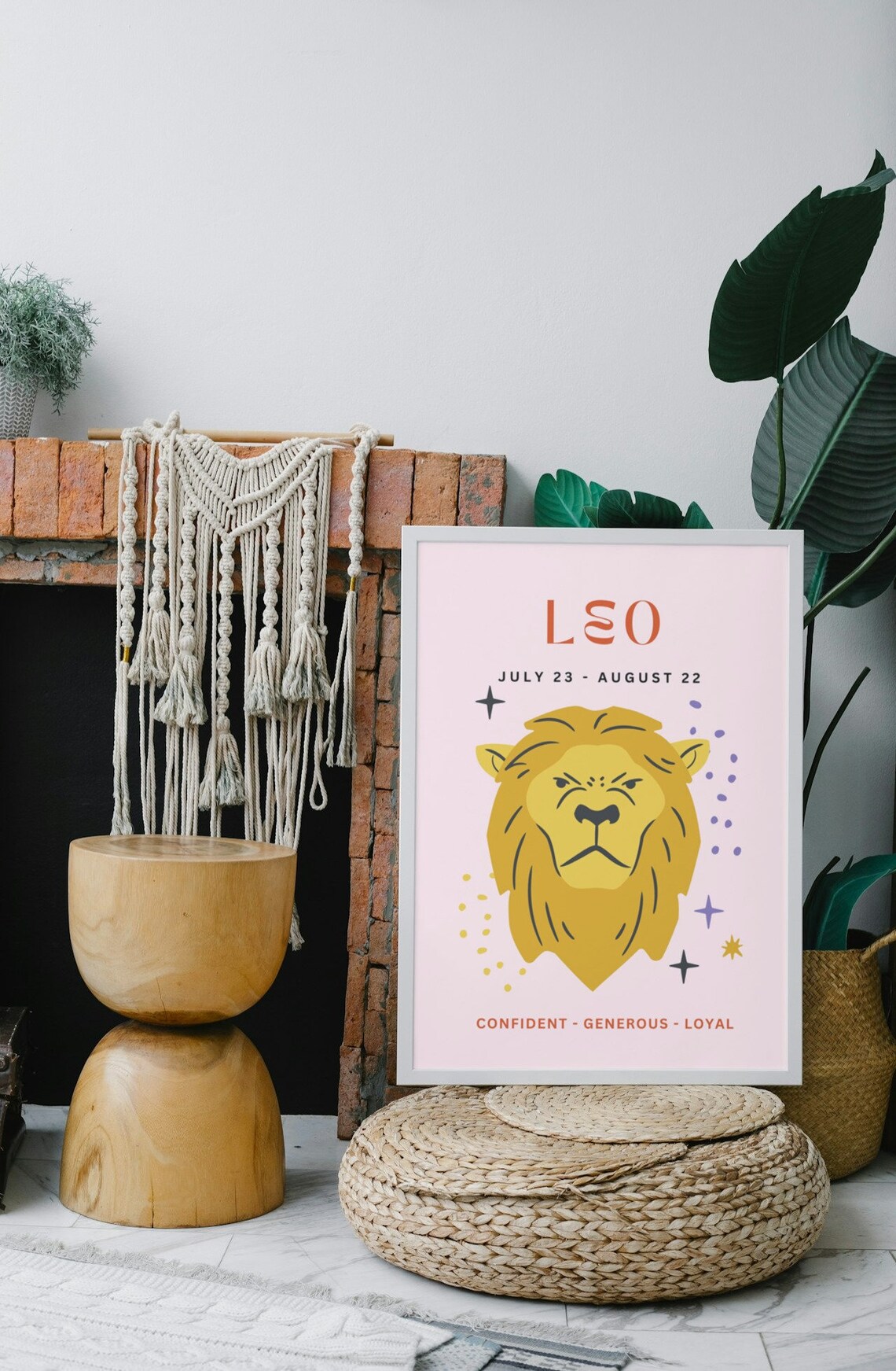 Leo Zodiac Lion Pink Horoscope Personality Birthday Gift Art Poster - Image 3