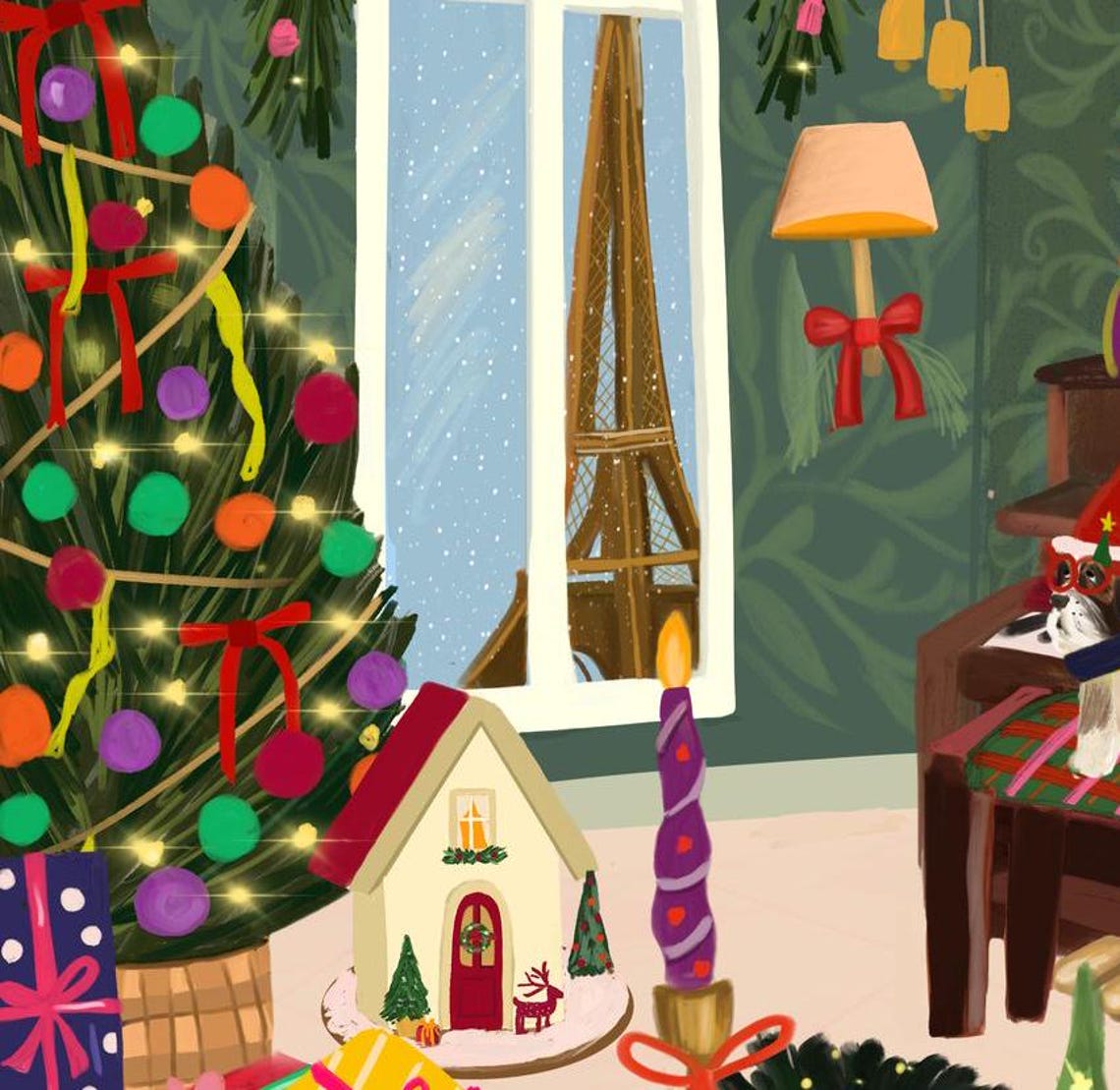 Colorful Christmas In Paris Eiffel Tower Holiday Scene Poster - Image 3