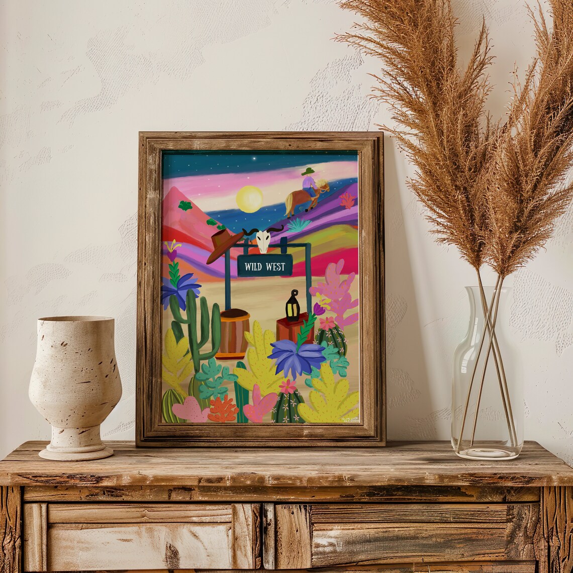 Colorful Wild West Desert Sunset Cowboy Rodeo Cactus Art Print - Image 5