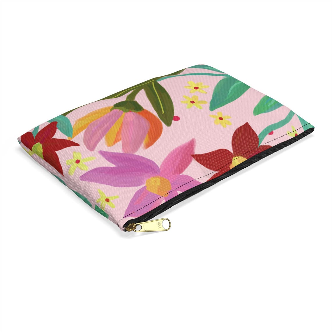 Pink Floral Botanical Zipper Pouch Cosmetic Bag Flower Print - Image 5
